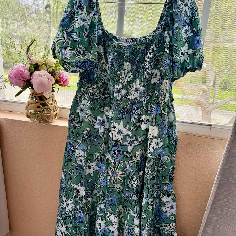 Sonoma Green Puff Sleeve Maxi Sundress